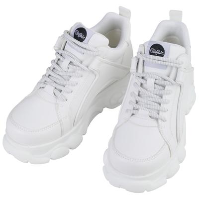 Plateausneaker BUFFALO "CORIN", Damen, Gr. 39, weiß, Lederimitat, Schuhe Plateausneaker, Schnürschuh, Freizeitschuh, Ugly Sneaker mit typischer Plateausohle