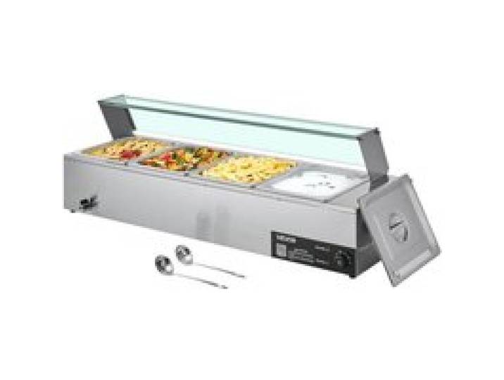 Bain-Marie Électrique Buffet Chauffant 1500W Inox 4 Bacs 1/2 Couvercle en Verre Chauffe-Plat 30-85°C