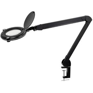 Lumeno Lupenleuchte Pure, 127 mm Glaslinse, LED, 1,75x Vergrößerung (3 Dioptrien), schwarz, mit Tischklemme