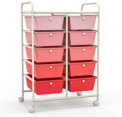 Costway 10-Drawer Rolling Storage Cart-Gradient Pink