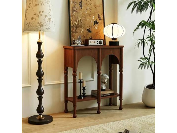 Massivholz‑Eingangstisch, Konsolenschrank im französischen Retro‑Stil Massivholzverarbeitung, geruchsarme E1‑Oberfläche, keine Montage nötig(Brown,80cm/31.5 )
