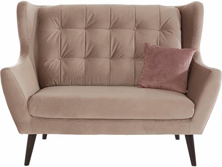 2-Sitzer Sofa, Rosa, 144x94 cm, Samtvelours, Mit Knopfheftung, Skandi, andas