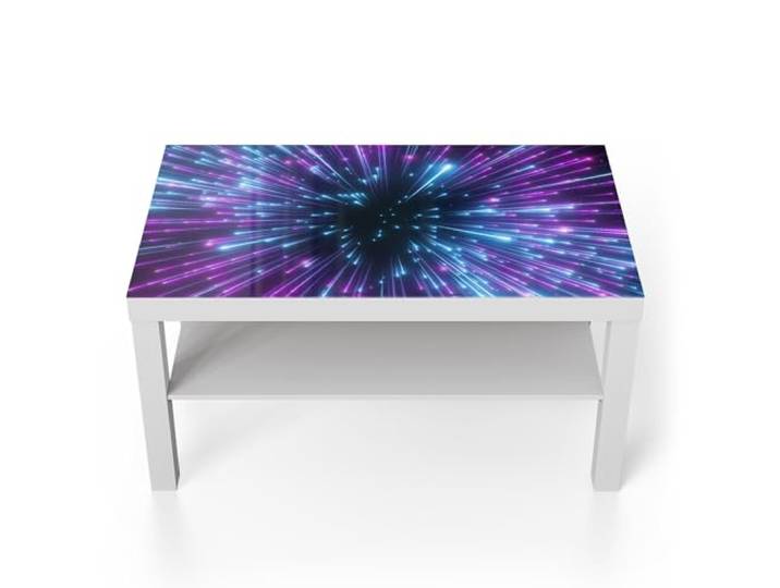 DEQORI Glastisch weiß groß 90x50 cm Motiv Lichter der Zukunft ausgefallener Beistelltisch aus Glas Hochglanz Couchtisch fürs Wohnzimmer moderner Couch Tisch mit Design