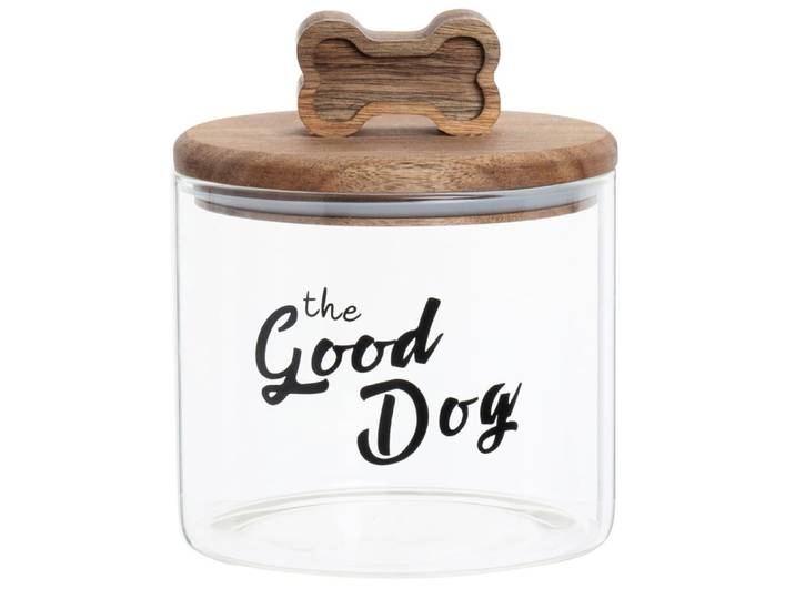 Behälter für Hundefutter aus Glas mit Deckel aus Akazienholz