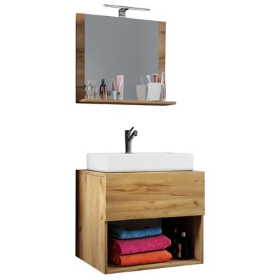 Waschtisch VCM "3-tlg. Waschplatz Waschtisch Lendas ll Spiegel", braun (honig, eiche), B:80cm T:52cm, Waschtische, Waschtisch