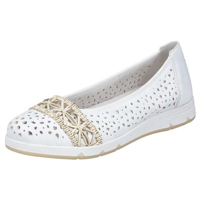 Ballerina RIEKER, Damen, Gr. 40, Textil, beige (weiß, hellbeige), Lederimitat, kontrastfarbene Details, Schuhe Ballerina