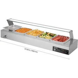 VEVOR kommerzieller Speisenwärmer mit Glasabdeckung & 5 Behälter (1/2-Größe) 1,5 kW Buffetwärmer Edelstahl, Buffetbehälter Buffet-Wasserbad Speisenwärmstation für Restaurants Partys Buffets