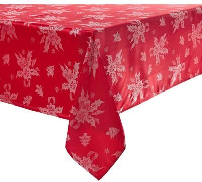 Violet Linen Vintage Sparkling Glitter Christmas Holly Bows Tablecloth
