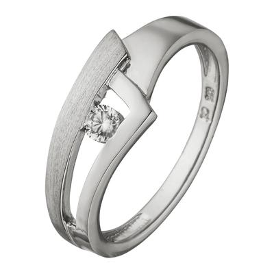 Fingerring JOBO Gr. 54, silber (silber 925), Fingerringe, Damen, 54, Silber 925 (Sterlingsilber), Fingerring, 925 Silber teil matt mit 1 Zirkonia