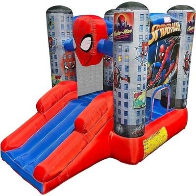 Funormous Marvel Spider-Man Bounce House with Slide, Kids Inflatable Spiderman Bouncy Castle Indoor Outdoor Plus Heavy Duty Air Blower