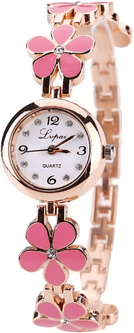 Inspire Essentials Luxury Flower Bracelet Womens Quartz Watch Rhinestone Small Dial pink