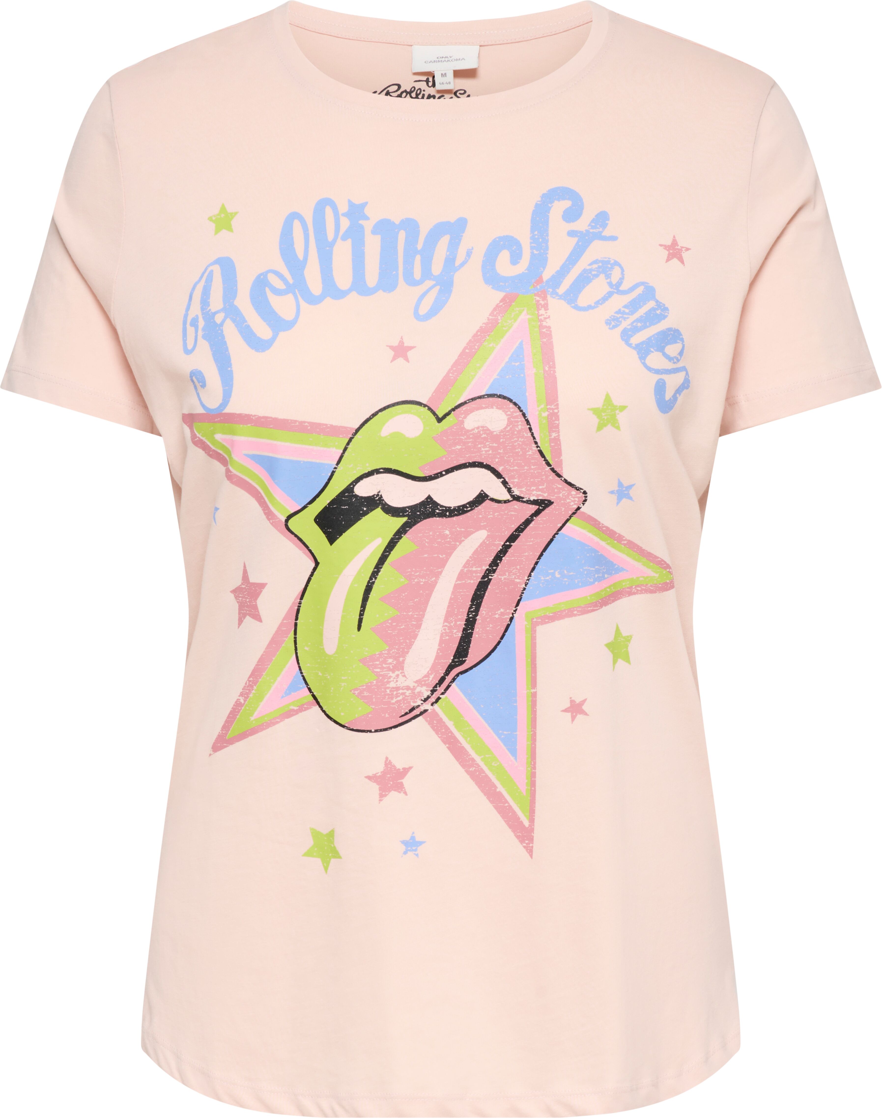 Kurzarmshirt ONLY CARMAKOMA "CARROLL LIFE SS O-NECK REG TEE LC JRS", Damen, Gr. L, rosa (sepia rose print:stars), Jersey, Obermaterial: 100% Baumwolle, bedruckt, regular fit normal, Rundhals, Shirts Kurzarmshirt sepia rose print:stars L