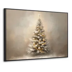 LEINWAND Bilder mit Rahmen - Weihnachten - Weihnachtsbaum - Schnee - Kunst - 150x100