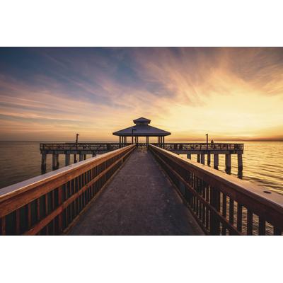 Fototapete PAPERMOON "HOLZ-BRÜCKE-FLORIDA PIER STEG MEER SEE STRAND SONNE", bunt, B:3m L:2,23m, Vlies, Tapeten