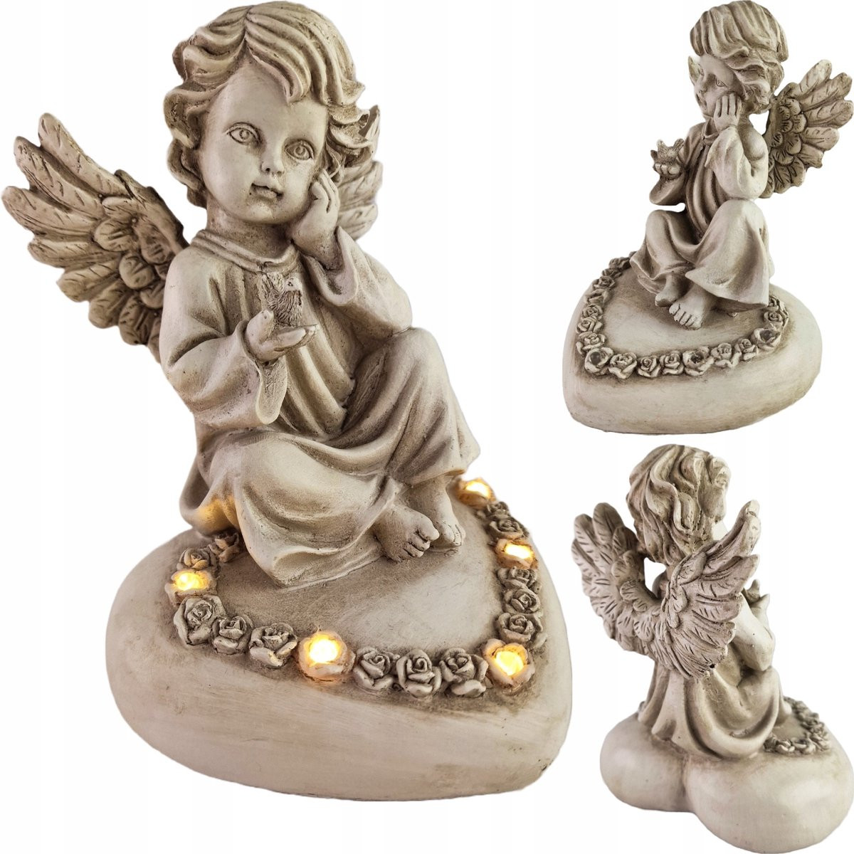 Verlichte Engel Decoratie met Warm Wit Licht op Hart, 18 cm