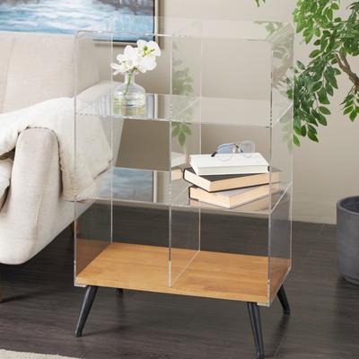 ARCILLA ELEMENTAL Clear Acrylic Plastic 6 Section Shelving Unit with Wood Base and Black Legs