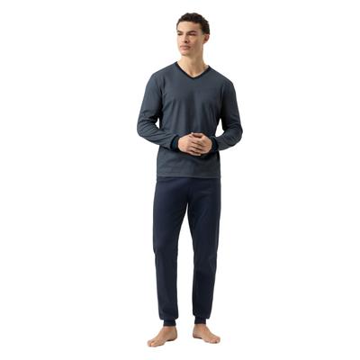 Schlafanzug MEY "BENNISON", Herren, Gr. 52, Feinstrick, blau (yacht blau), Feinstrick, Obermaterial: 48% Schurwolle, 48% Polyester, 4% Elasthan, bequem lang, V-Ausschnitt, angesetztes Bündchen, Homewear-Sets Schlafanzug