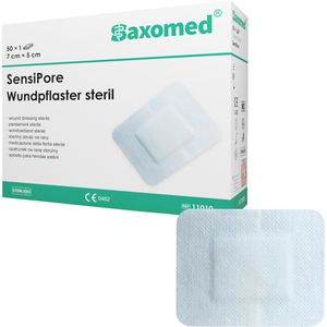 Saxomed Pflaster SensiPore, 50 Strips, steril, elastisch, atmungsaktiv, 7 x 5cm