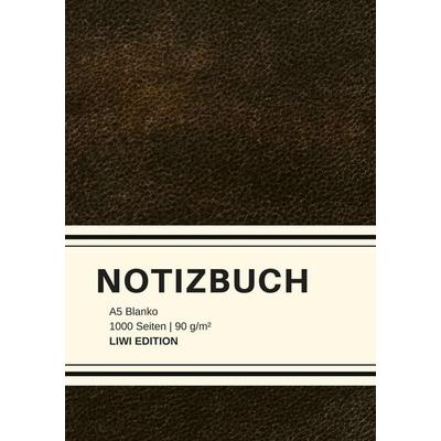 Dickes Notizbuch 1000 Seiten - A5 blanko - Hardcover schwarz mit Leseband - weißes Papier 90g/m, Gebundene Ausgabe von Notizbuch A5,Notebook A5, Liwi