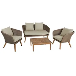 Garden Pleasure Loungeset ARONA, Polyrattan Anisbraun / Akazie / Kissen 100 % Polyester Sand