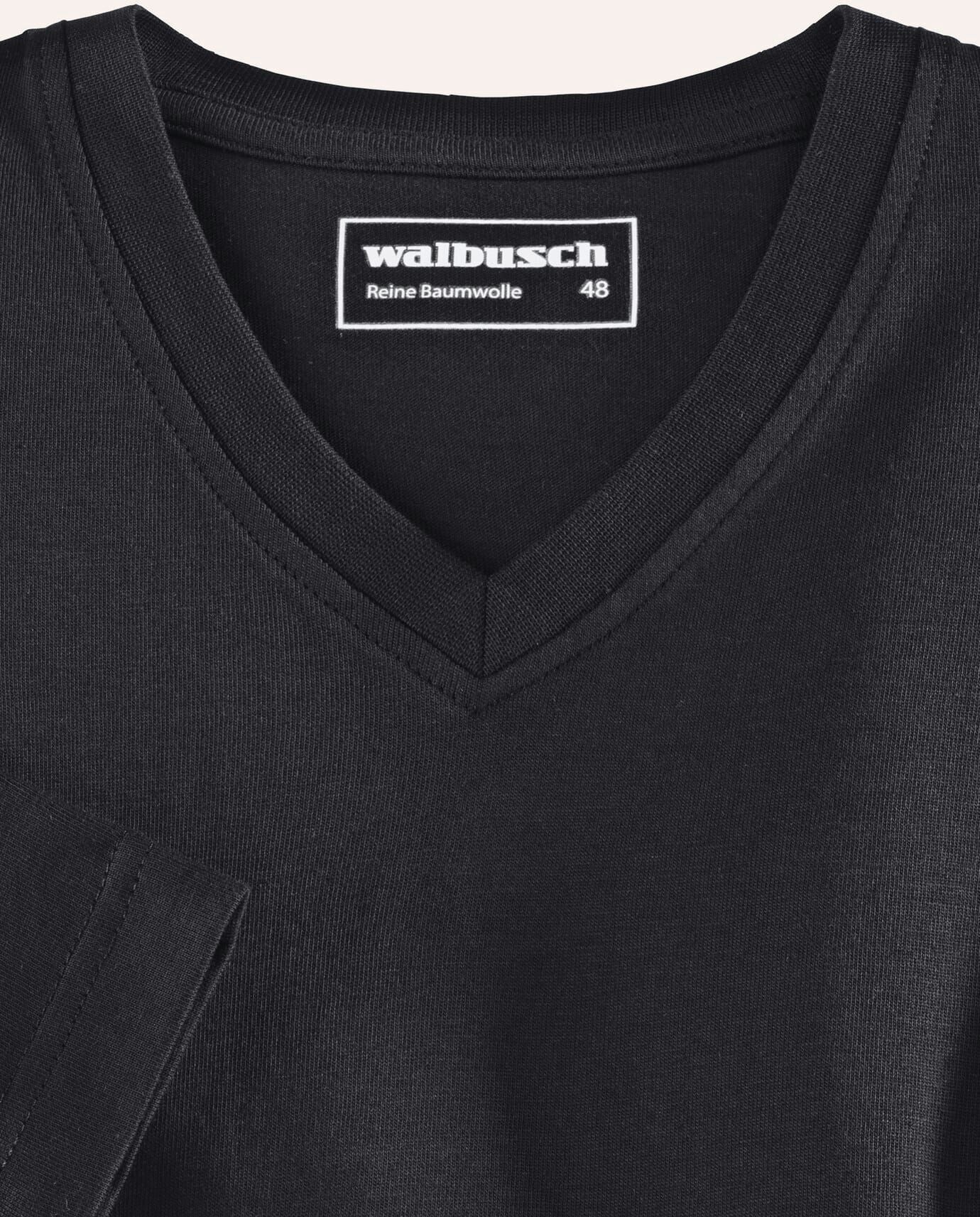 Walbusch T-Shirt V-Ausschnitt, , Farbe Schwarz, 48, supergekämmte Baumwolle formbeständig Herren