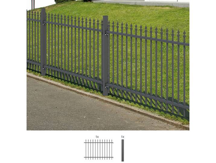 Metallzaun ALBERTS Anbauset Chaussee , grau, H:120cm, Aluminium, Zaunelemente, Metallzaun, Höhe: 100 und 120 cm, Breite: 200 cm, zum Einbetonieren