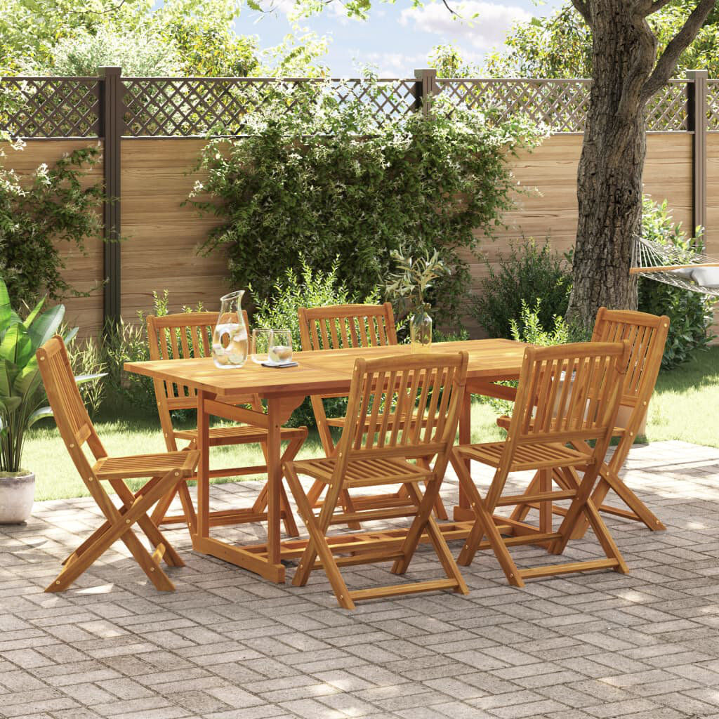 Rosalind Wheeler Acacia Wood Patio Dining Set with Rectangular Table Brown 6