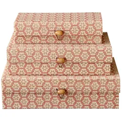 Chic Antique Amilly Schachteln aus Bambus 3er Set, Kleines Set, coral
