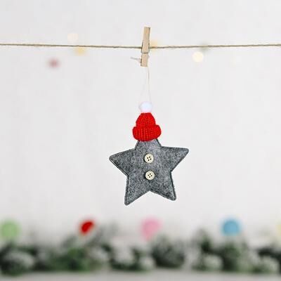 Inspired Deals Knitted Star Christmas Tree Ornament With Festive Hat Hanging Decoration gray