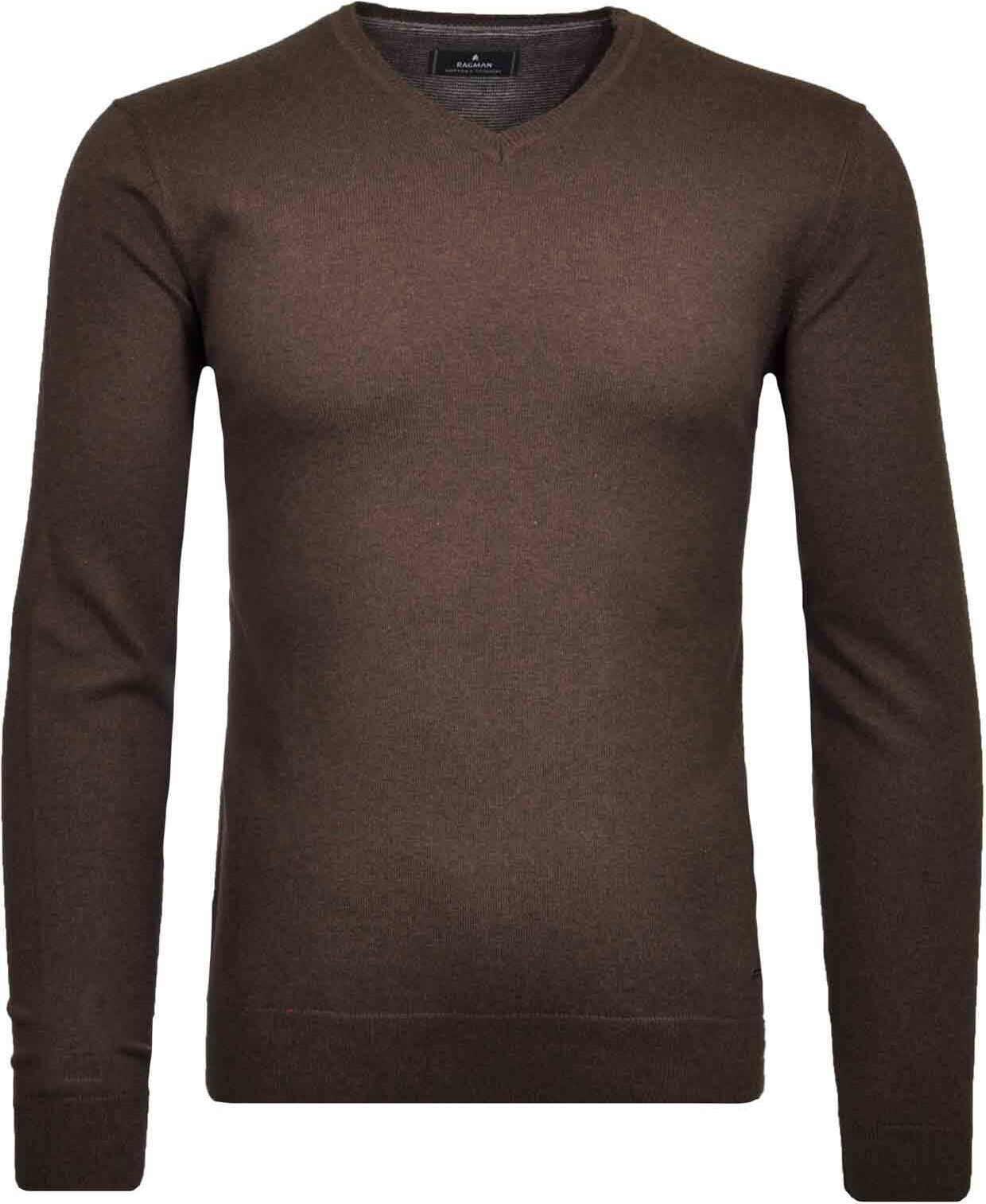 V-Ausschnitt-Pullover RAGMAN, Herren, Gr. 52, braun, Strick, 95% Baumwolle, 5% Kaschmir, V-Ausschnitt, Pullover V-Ausschnitt-Pullover