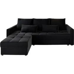 ECKSOFA KOS PIK Schwarz Plüsch-Stoff mit Schlaffunktion