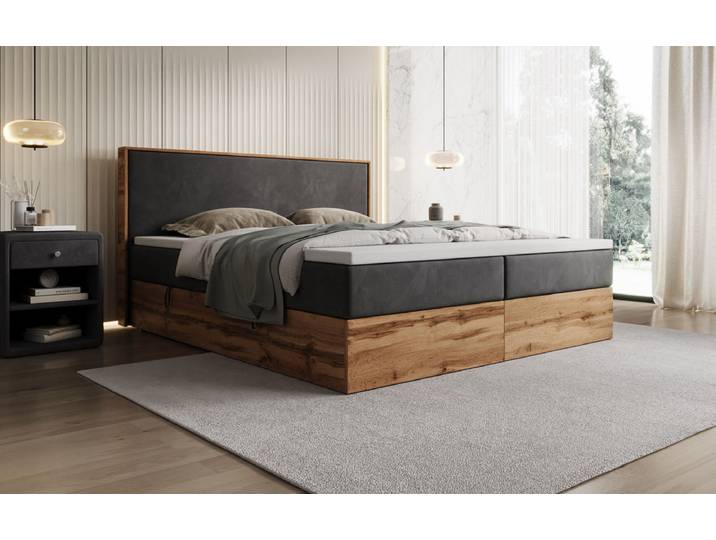 Boxspringbett Timber mit Stauraum in Samt - 180x200 - Anthrazit - H4 (100kg+) - Luxusbetten24
