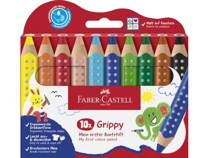 FABER-CASTELL - Grippy-kleurpotloden set, 10 kleurpotloden voor peuters