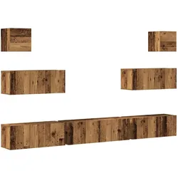 vidaXL 7-tlg. TV-Schrank-Set Wandmontage Altholz-Optik Holzwerkstoff