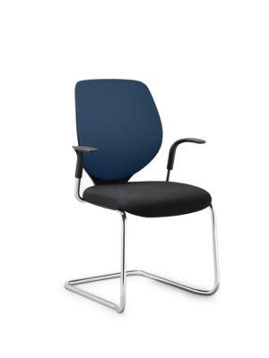 Freischwinger GIROFLEX 353, Polsterrücken, Präzisionsstahlrohr stapelbar, m. Armlehnen, blau/schwarz