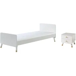 BETT mit Nachtkommode Kamillah aus MDF in Satin Weiß