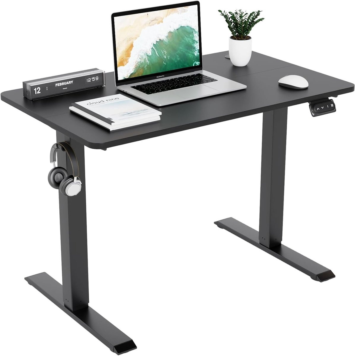 In hoogte verstelbaar bureau met geheugen en kabeldoorvoer - zwart - B: 100 cm, D: 60 cm