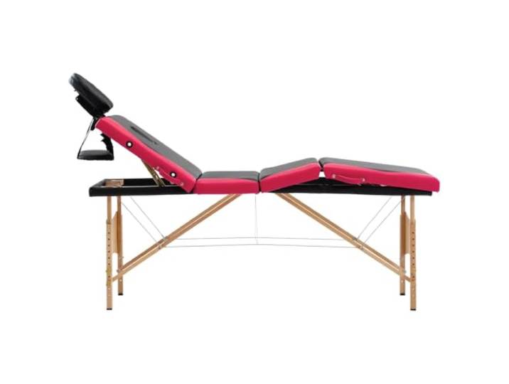 Faltbarer Massagetisch, 4-Zone, Holz, Schwarz-Rosa Holzrahmen, 4-Zonen Matratze, verstellbare Kopfstütze, Armlehnen, Tasche im Lieferumfang enthalten, einfache Montage