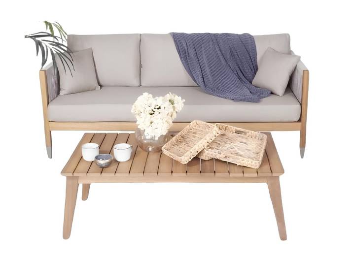 Xlmoebel Polstergarnitur Stilvolles Sofa-Set mit Designer-Couchtisch aus Holz, (Sofa-Set, 2-tlg., 2tlg Gartenmöbel Set (Sofa 3 Sitzer + Couchtisch), Hergestellt in Europa