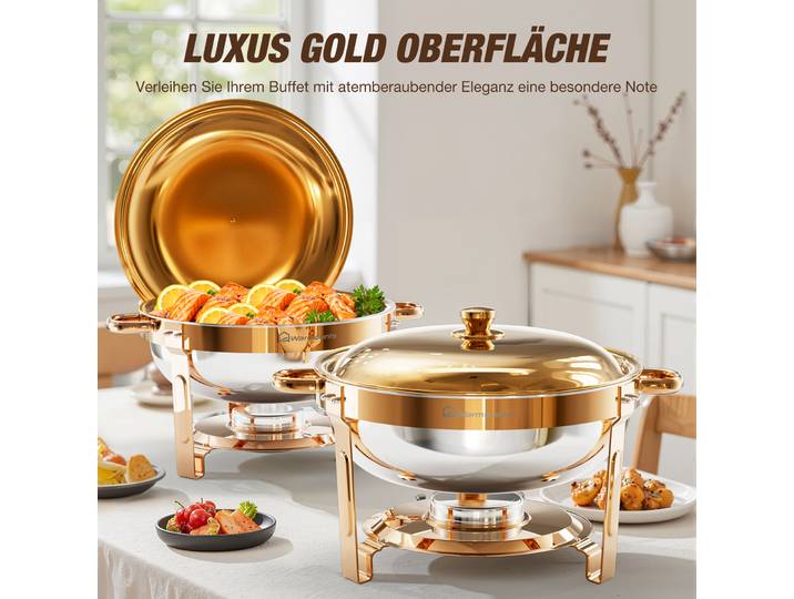 Plats de service ronds 5QT or rose pour buffet, ensemble de chauffe-plats haut de gamme pour fêtes, buffets, mariages