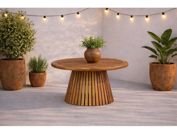 Gartentisch Hewa - Runder Beistelltisch aus Akazienholz - Natur - Luxusbetten24