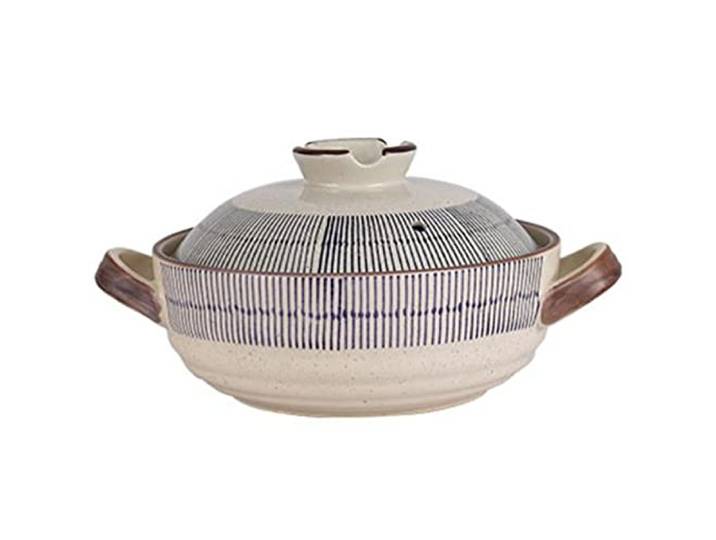 Vnook Kochtopf aus Keramik, japanischer Hot Pot, Auflaufform, Kochgeschirr Eintopf,Suppe, Steingut, Tontopf mit Deckel, Doppelgriff, Küche, Steingut(2L)