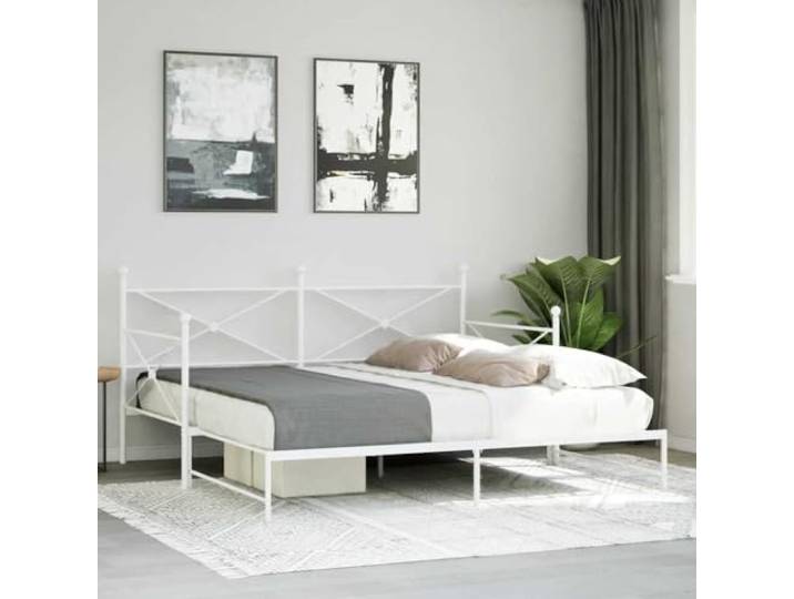 KTHLBRH Ausziehbares Schlafsofa Weiß Stahl 107 x 203 cm Aufbewahrungsbox mit Lattenrost, robuste Struktur, für Wohnzimmer und Schlafzimmer