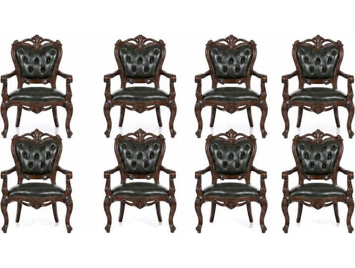 Xlmoebel Sitzgruppe Elegante Chesterfield Esszimmerstühle aus grünem Leder, Made in Europa