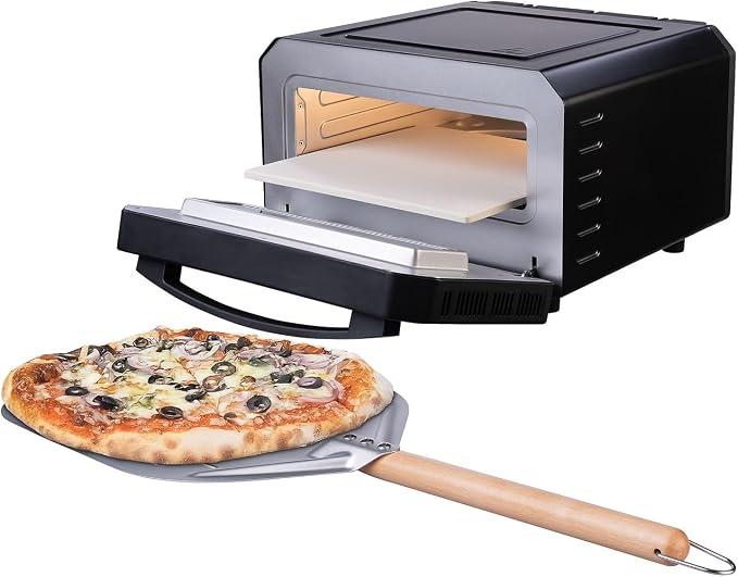 Pizzaofen für Zuhause: Elektrischer Pizzaofen mit Pizzastein, 400 °C, 1.700 W, Pizzaschieber (Ober & Unterhitze, Pizzabackofen, elektrisch)