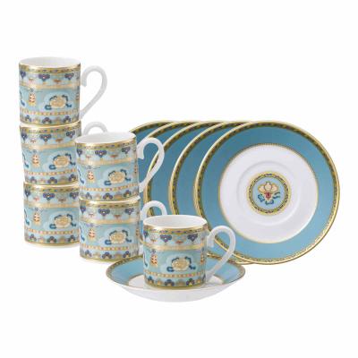 Tasse VILLEROY & BOCH "Espressotassen mit Untertassen Samarkand Aquamarin 50 ml 12er Set bunt", bunt, 12 tlg., Porzellan, Trinkgefäße, Tasse