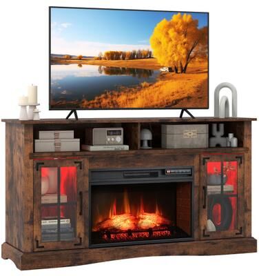 Costway Fireplace TV Stand with Remote Controls and Thermostat for TVs Up to 50 Inch-Rustic Brown