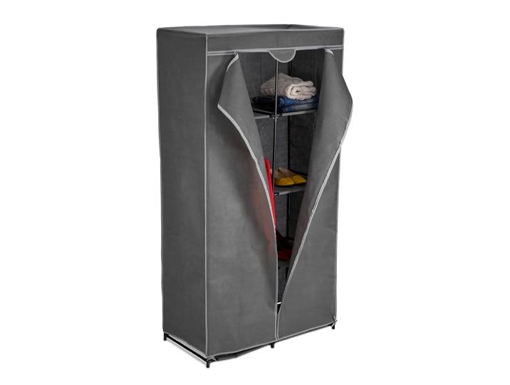 Stoffkleiderschrank, 6 Ablagefächer und Kleiderstange, Faltschrank, 170 x 90 x 45 cm