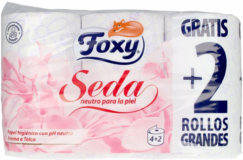 Foxy Seda papel higiénico ph neutro aroma talco 3 capas 6 rollos
