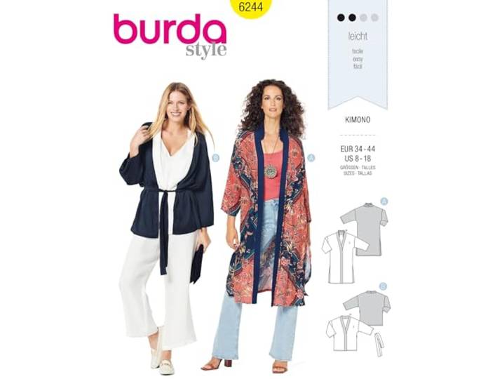 Burda-stijl naaipatroon B6244 Misses' kimono-stijl jas of jas